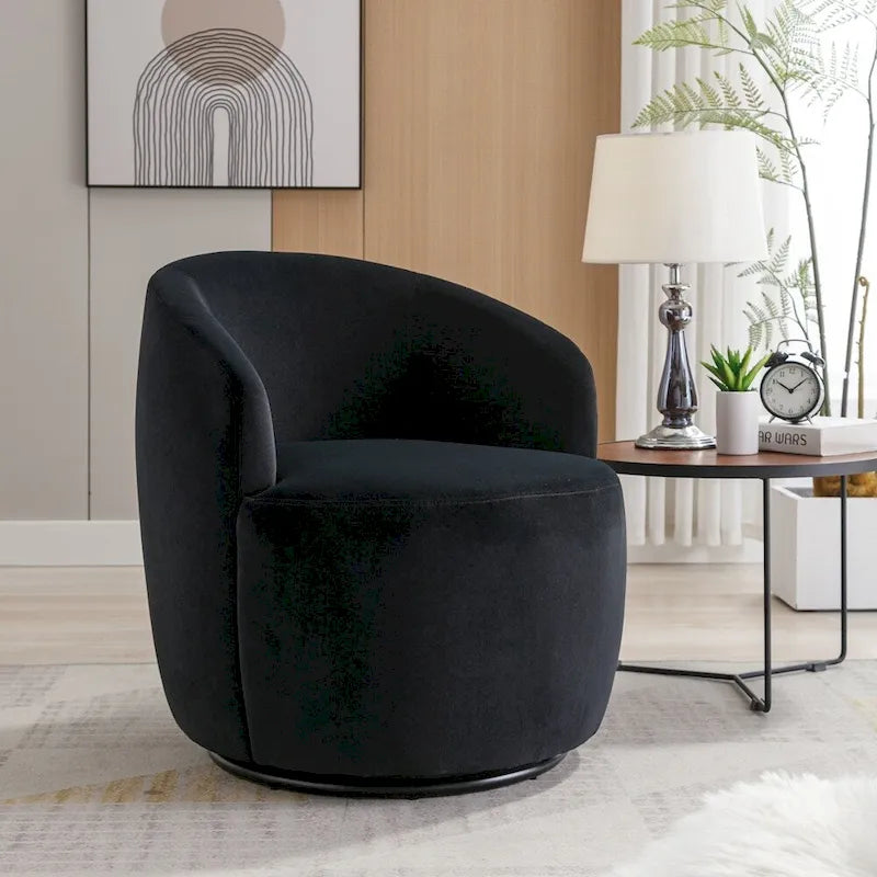 Fauteuil pivotant en velours avec anneau métallique à revêtement en poudre noir