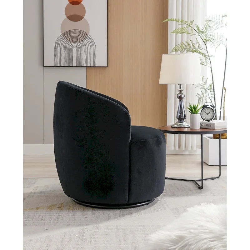 Fauteuil pivotant en velours avec anneau métallique à revêtement en poudre noir