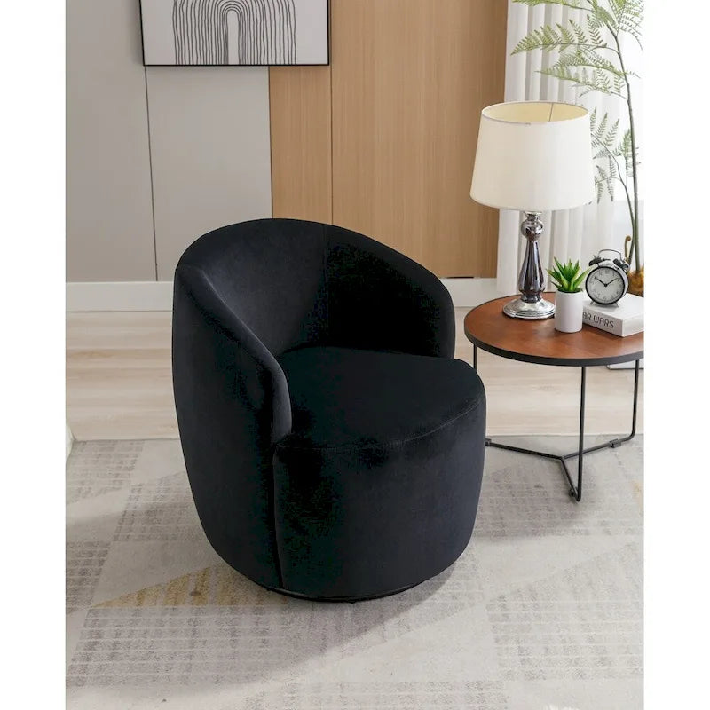 Fauteuil pivotant en velours avec anneau métallique à revêtement en poudre noir