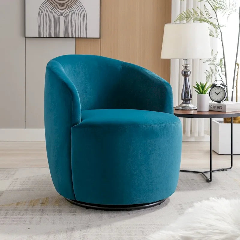 Fauteuil pivotant en velours avec anneau métallique à revêtement en poudre noir