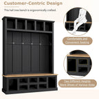 Banc de rangement d'entrée avec casiers à chaussures et porte-manteaux à crochets