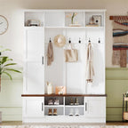 Banc de rangement d'entrée avec casiers à chaussures et porte-manteaux à crochets