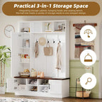 Banc de rangement d'entrée avec casiers à chaussures et porte-manteaux à crochets