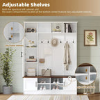 Banc de rangement d'entrée avec casiers à chaussures et porte-manteaux à crochets