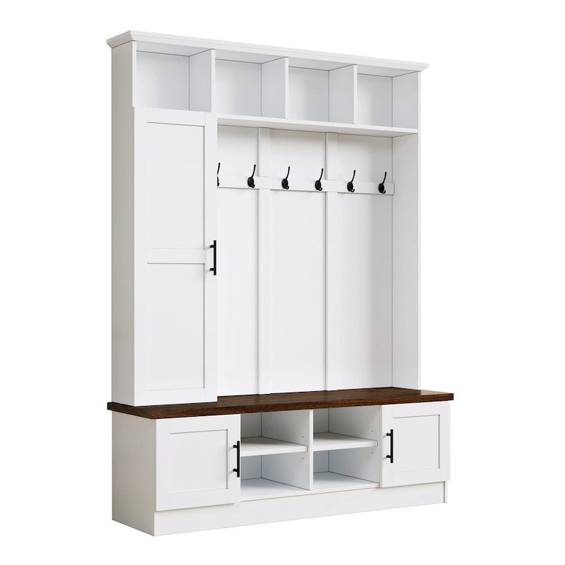 Banc de rangement d'entrée avec casiers à chaussures et porte-manteaux à crochets