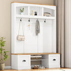 Banc de rangement d'entrée avec casiers à chaussures et porte-manteaux à crochets