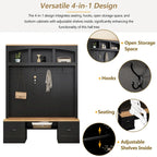 Banc de rangement d'entrée avec casiers à chaussures et porte-manteaux à crochets