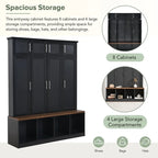 Banc de rangement d'entrée avec casiers à chaussures et porte-manteaux à crochets