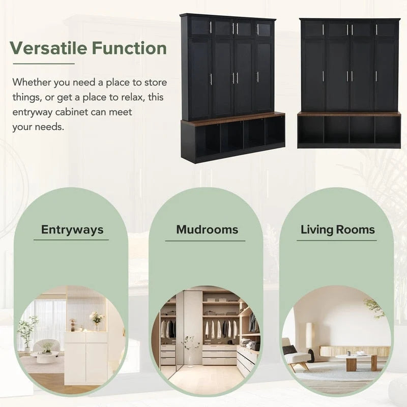 Banc de rangement d'entrée avec casiers à chaussures et porte-manteaux à crochets