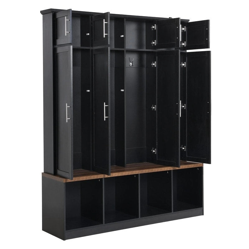 Banc de rangement d'entrée avec casiers à chaussures et porte-manteaux à crochets