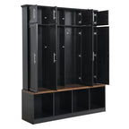 Banc de rangement d'entrée avec casiers à chaussures et porte-manteaux à crochets