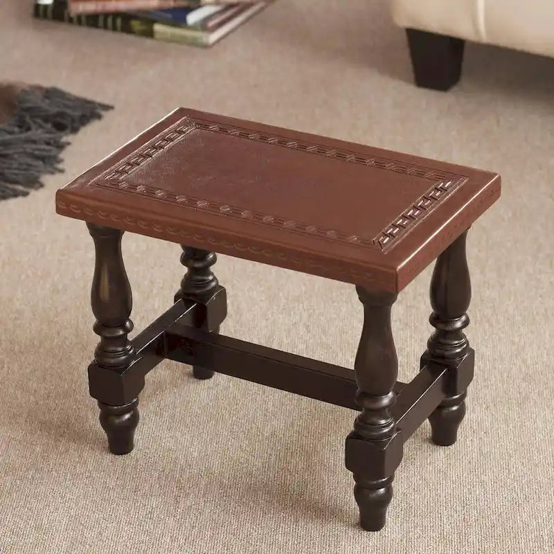 Banc contemporain fait main en cèdre et cuir (Pérou)