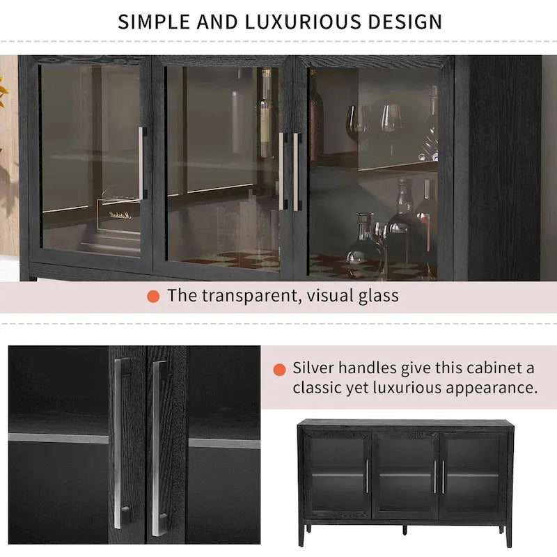 Meuble d'appoint 3 portes en MDF de 34 pouces de haut avec étagère réglable