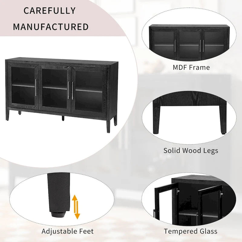 Meuble d'appoint 3 portes en MDF de 34 pouces de haut avec étagère réglable