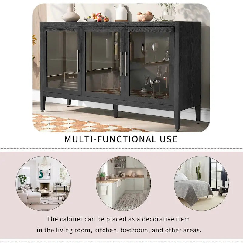 Meuble d'appoint 3 portes en MDF de 34 pouces de haut avec étagère réglable