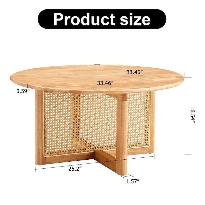 table basse en bois avec accents en faux rotin