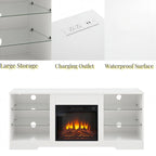 Meuble TV cheminée 58 W avec foyer de 18 pouces, éclairage LED et prise USB - 58 cm (L) x 15,5 cm (P) x 24,4 cm (H)