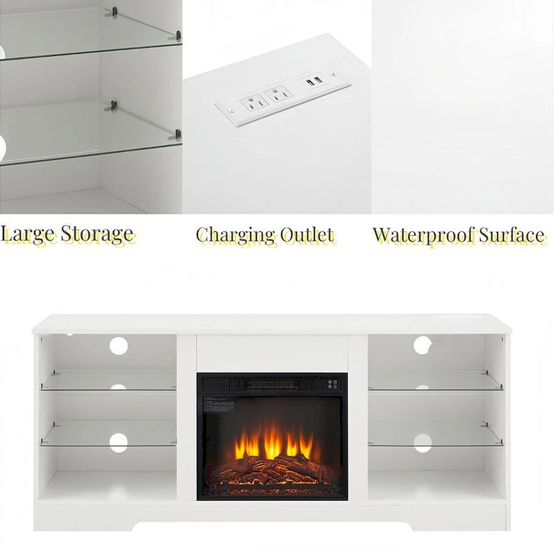 Meuble TV cheminée 58 W avec foyer de 18 pouces, éclairage LED et prise USB - 58 cm (L) x 15,5 cm (P) x 24,4 cm (H)