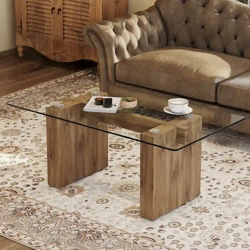 Table basse moderne minimaliste en verre trempé transparent