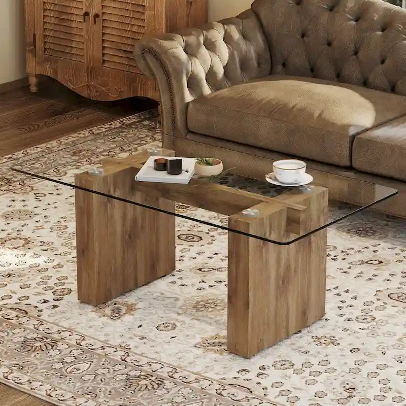 Table basse moderne minimaliste en verre trempé transparent