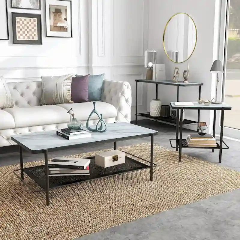 Puetz Contemporary White Glass Top 3-Piece Coffee Table Set by Furniture of America