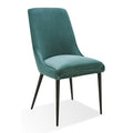 Wils 20 Inch Set of 2 Dining Chairs, Green Velvet, Black Tapered Metal Legs