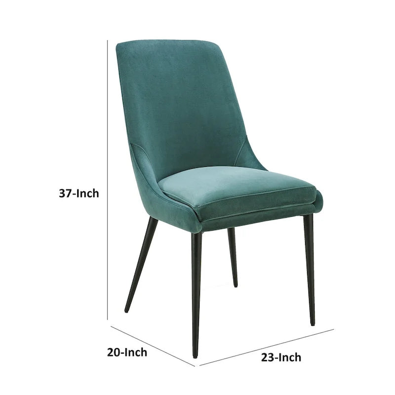 Ensemble de 2 chaises de salle à manger Wils de 51 cm (20 pouces), velours vert, pieds fuselés en métal noir