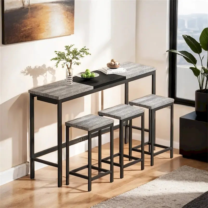 Table de cuisine/salle à manger, table de bar, ensemble table et chaises longues avec 3 tabourets