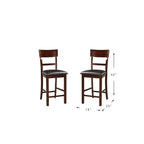 Ensemble de 2 chaises de salle à manger en bois massif marron, hauteur comptoir, dossier rembourré et original.