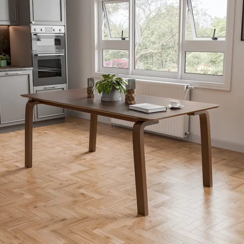 Ensemble de table à manger rectangulaire 5 pièces Beau I en noyer, style milieu du siècle, de Furniture of America