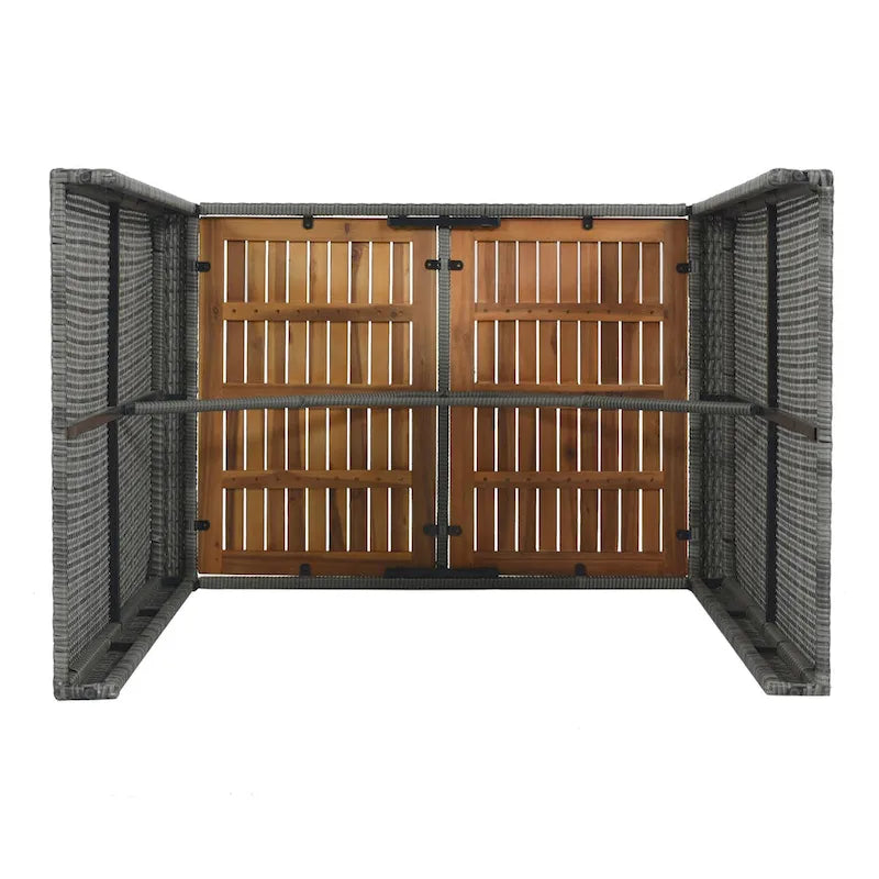 Ensemble de salle à manger 5 pièces, mobilier d'extérieur en résine tressée, bois d'acacia, marron et gris