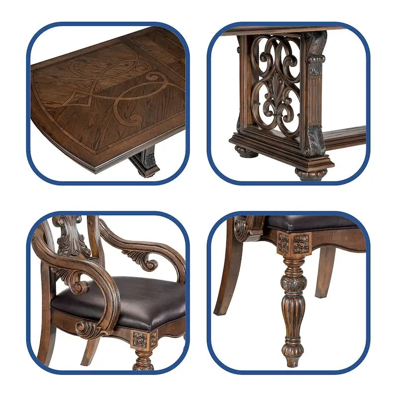 Ensemble de salle à manger 9 pièces avec rallonge, 2 fauteuils et 6 chaises.