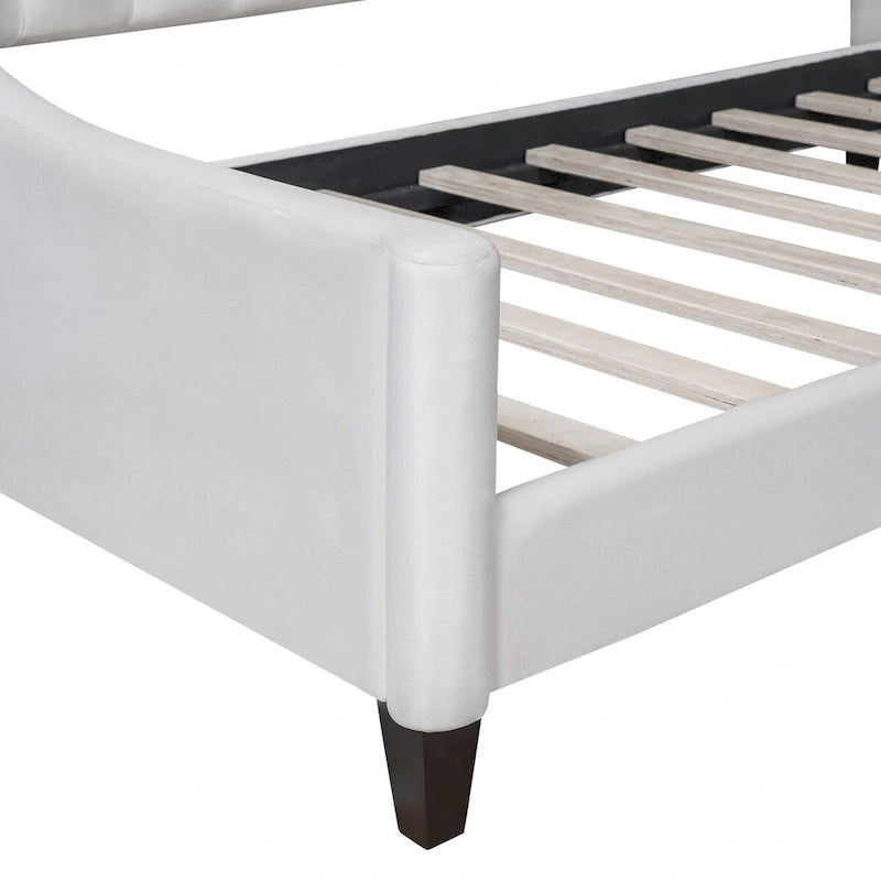 Lit de jour capitonné de luxe moderne pleine grandeur, design multifonctionnel, sans sommier requis