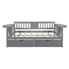 Canapé-lit de jour pleine grandeur avec deux tiroirs, accoudoirs et sommier à lattes en bois