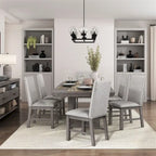 7 PCS Dining Set w/ Extension Leaf Table and 6 Upholstered Chairs