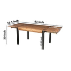 Table de salle à manger rectangulaire extensible de 83 pouces, en bois de manguier fabriqué à la main avec des pieds en fer noir