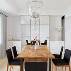 Table de salle à manger rectangulaire extensible de 83 pouces, en bois de manguier fabriqué à la main avec des pieds en fer noir