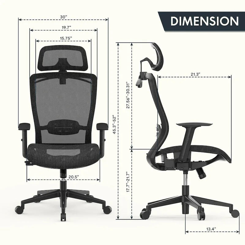 Chaise de bureau ergonomique FlexiSpot pivotante à 360°, réglable en hauteur, en maille, avec appui-tête, soutien lombaire et accoudoirs réglables.