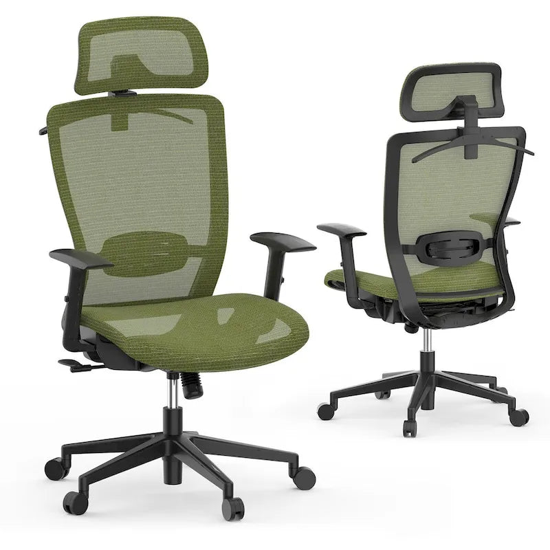 Chaise de bureau ergonomique FlexiSpot pivotante à 360°, réglable en hauteur, en maille, avec appui-tête, soutien lombaire et accoudoirs réglables.