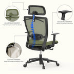 Chaise de bureau ergonomique FlexiSpot pivotante à 360°, réglable en hauteur, en maille, avec appui-tête, soutien lombaire et accoudoirs réglables.