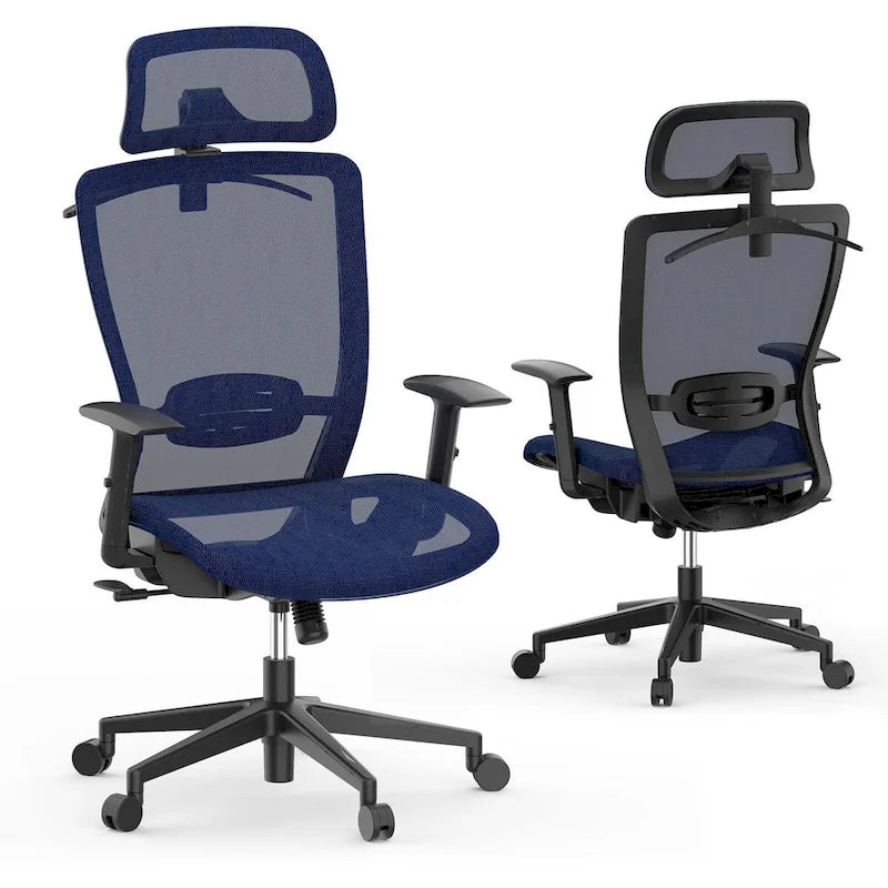 Chaise de bureau ergonomique FlexiSpot pivotante à 360°, réglable en hauteur, en maille, avec appui-tête, soutien lombaire et accoudoirs réglables.