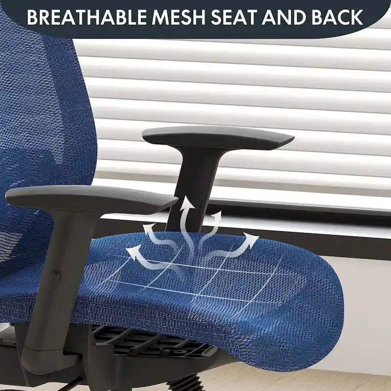 Chaise de bureau ergonomique FlexiSpot pivotante à 360°, réglable en hauteur, en maille, avec appui-tête, soutien lombaire et accoudoirs réglables.