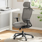 Chaise de bureau ergonomique FlexiSpot pivotante à 360°, réglable en hauteur, en maille, avec appui-tête, soutien lombaire et accoudoirs réglables.