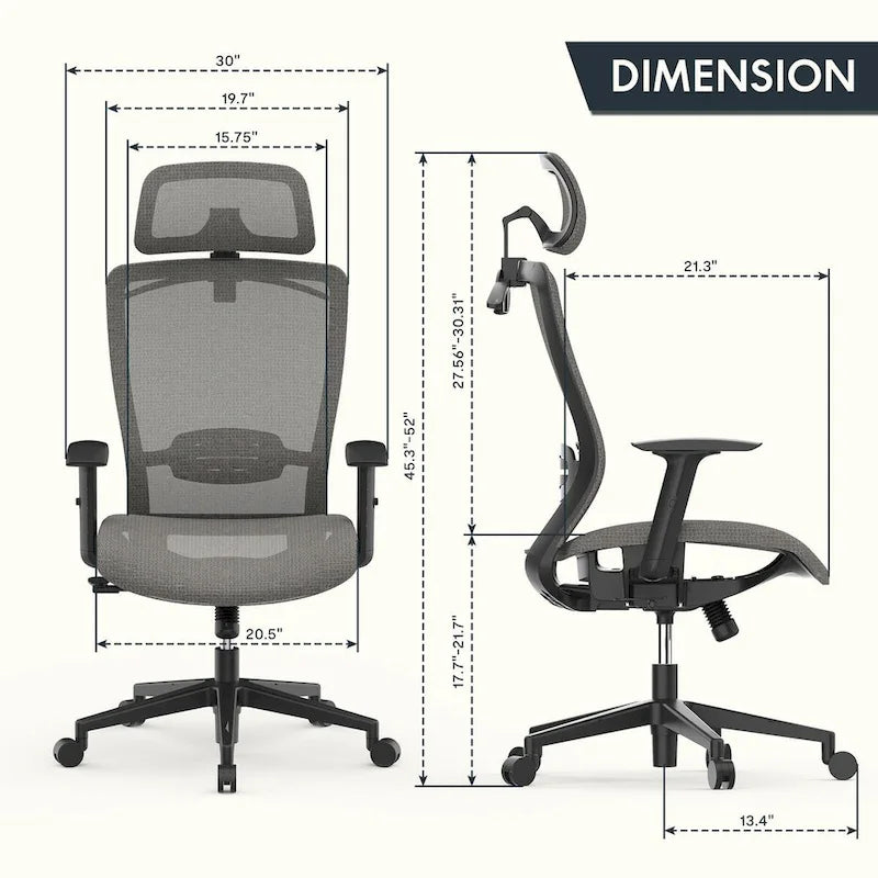 Chaise de bureau ergonomique FlexiSpot pivotante à 360°, réglable en hauteur, en maille, avec appui-tête, soutien lombaire et accoudoirs réglables.
