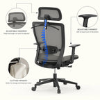 Chaise de bureau ergonomique FlexiSpot pivotante à 360°, réglable en hauteur, en maille, avec appui-tête, soutien lombaire et accoudoirs réglables.