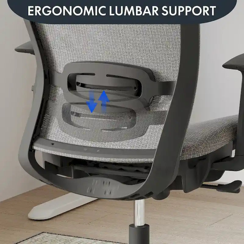 Chaise de bureau ergonomique FlexiSpot pivotante à 360°, réglable en hauteur, en maille, avec appui-tête, soutien lombaire et accoudoirs réglables.