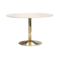 30 Inch Round Marble Top Modern Dining Table, White and Gold