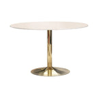 30 Inch Round Marble Top Modern Dining Table, White and Gold