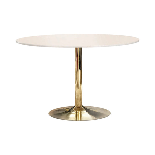30 Inch Round Marble Top Modern Dining Table, White and Gold