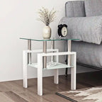 Modern Tempered Glass Tea Table Coffee Table End Table Square Table - 17.72L x 17.72 W x 20.5 H,